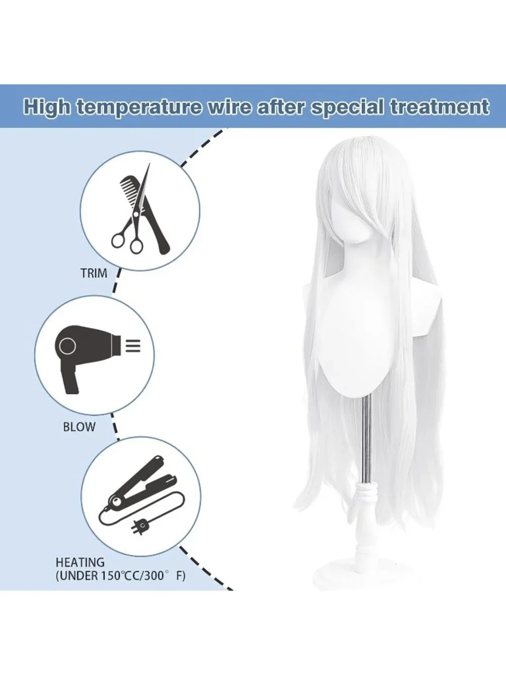 Women's Silver White 100 Cm Heat Resistant Universal Straight Costume Long Wigs